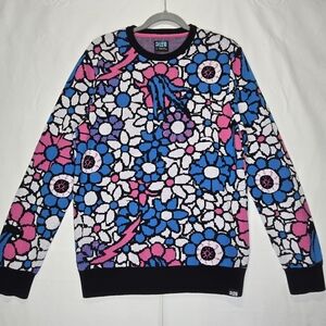 A. Lab Crewbie Knitted Sweater Blue & Pink W/ Eyeball Flowers Womens Sz. Sm